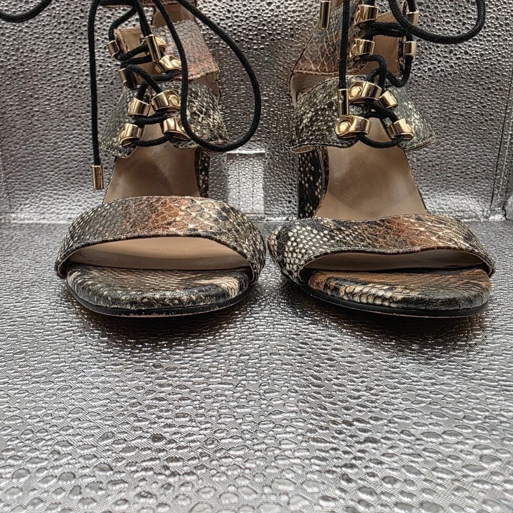 KAARI blue Arianna Snake Skin Ankle Sandals Women 7.5 M 3